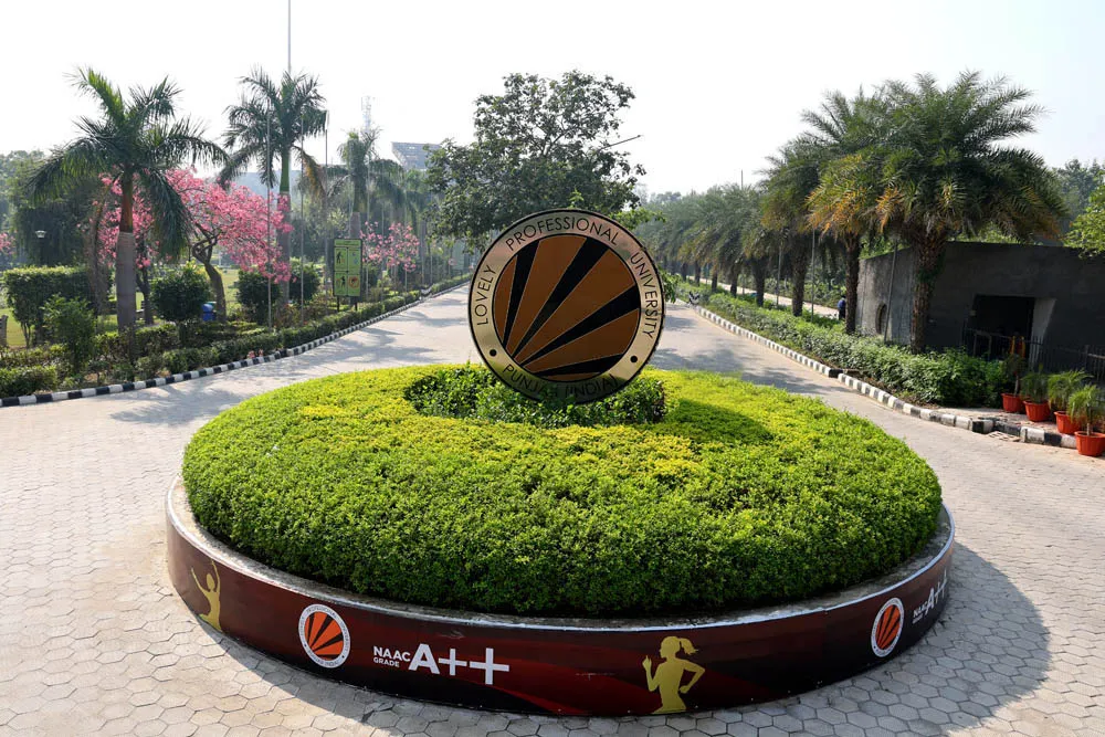 The LPU emblem on a hedge roundabout inside the campus